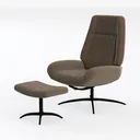 Modern Velvet Fabric Tufted Swivel Armchair and Ottoman 3D Model Left 45 Degree View