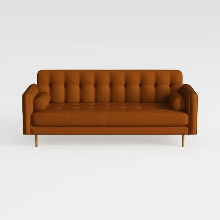 Modern Tufted Leather Brown Sofa With Wood Legs 3D Model