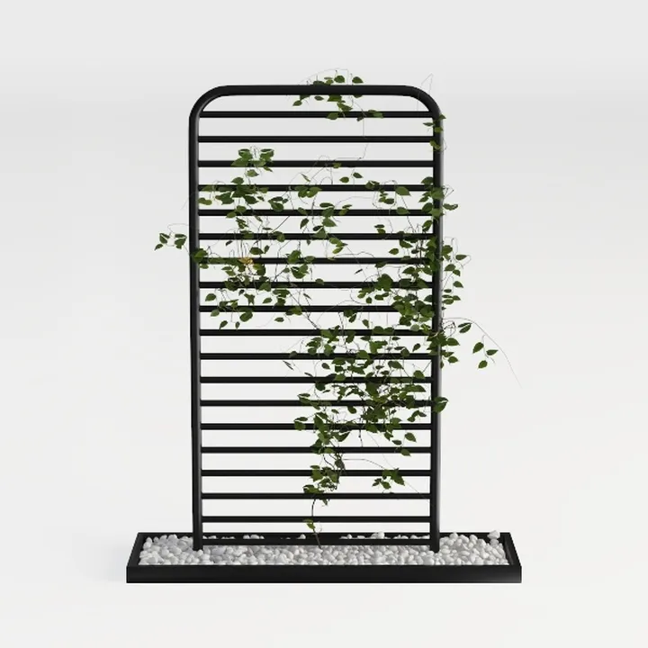 Modern Black Metal Indoor Plant Trellis with White Pebble Base 3D Model