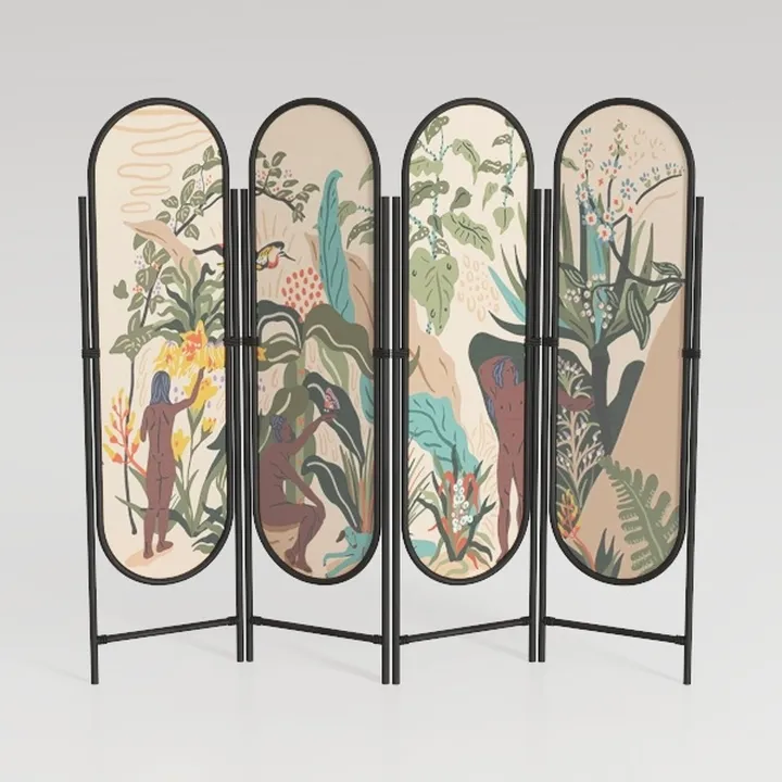 Bohemian Tropical Printed Fabric Metal Room Divider Screen 3D Model
