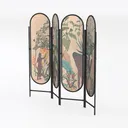 Bohemian Tropical Printed Fabric Metal Room Divider Screen 3D Model Left 45 Degree View