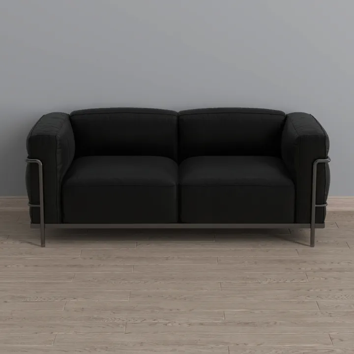 Modern Black Leather Metal Frame Loveseat Sofa 3D Model