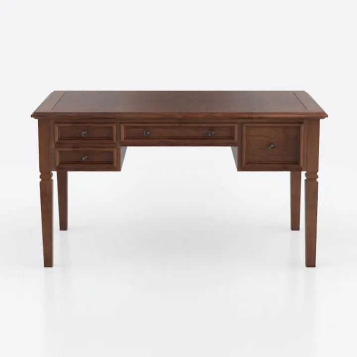 Vintage Solid Walnut Wood Office Desk With Storage Drawers 3D Model