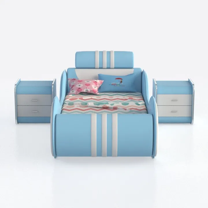 FurnitureR Letto Singolo in Metallo con Luce LED, Moderno per Ragazzi, con Rete a Doghe, per Camera da Letto o Camera degli Ospiti, 90 x 190 cm, Blu