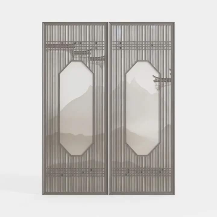 Minimalist Chinese Style Metal Fabric Room Divider Screen 3D Model