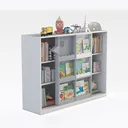 Minimalist White Kids Bookshelf Storage Organizer 3D Model Right 45 Degree View