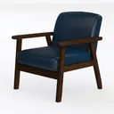 Modern Navy Leather Solid Wood Armchair 3D Model Left 45 Degree View