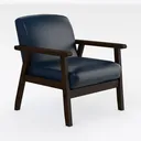 Modern Navy Leather Solid Wood Armchair 3D Model Right 45 Degree View
