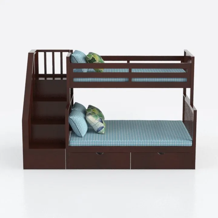 Linon Kieko Walnut Twin Over Twin Stairway Bunk Be