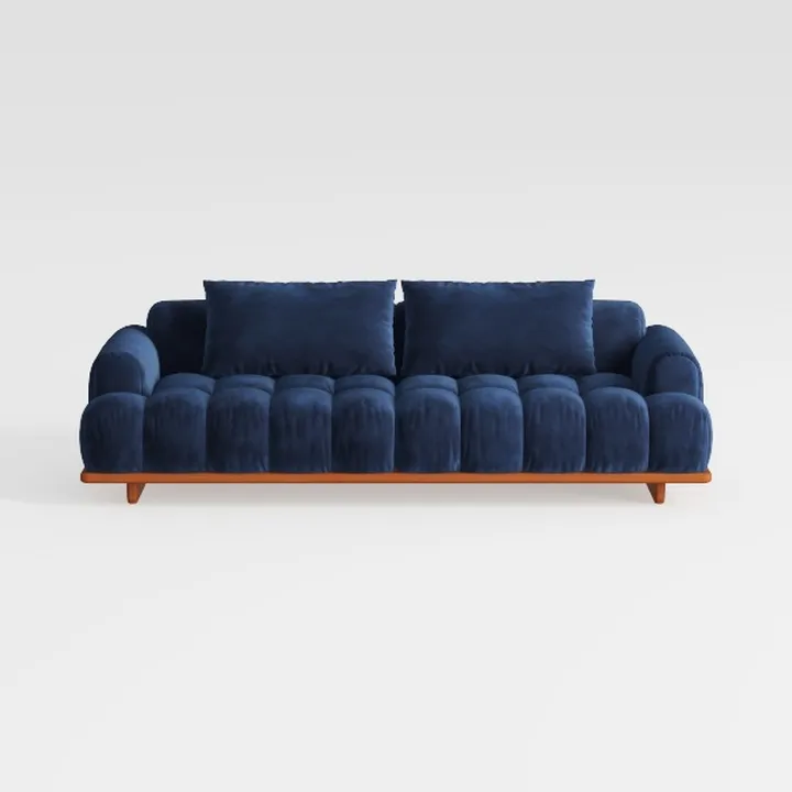 4-Seater Sofa Set with 2 Ottomans, Solid Wood Fram