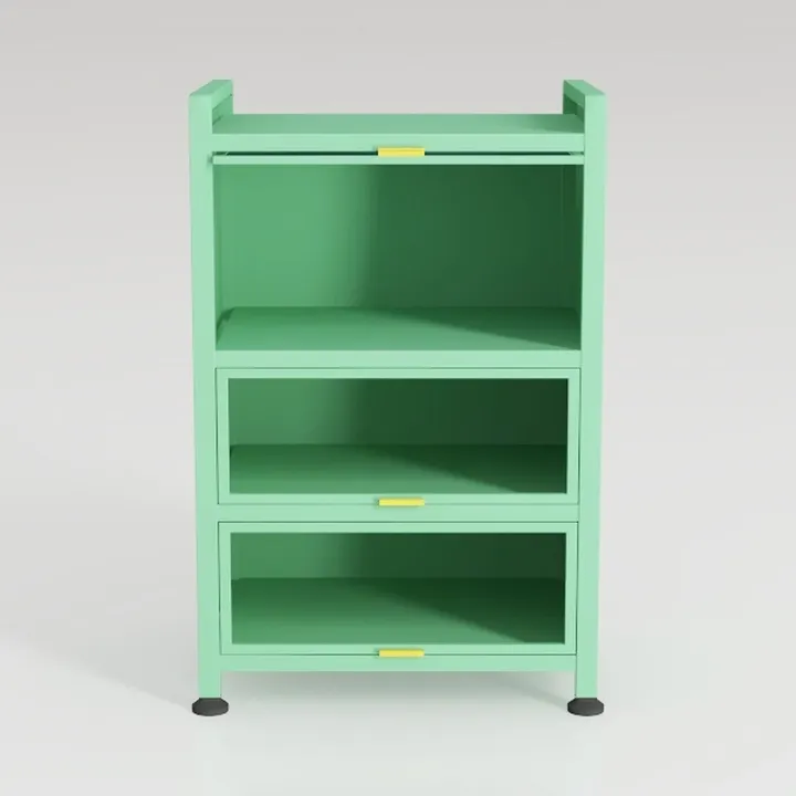 Modern Mint Green Metal Storage Cabinet With Yellow Accents 3D Model