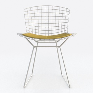 Modern Minimalist White Metal Wire Dining Chair with Yellow Fabric Seat 3D Model