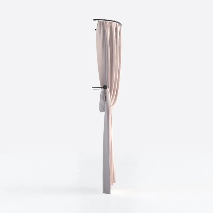 Minimalist Fabric Pink Curtain with Black Metal Rod 3D Model