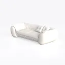 Modern Tufted Leather Sofa with Throw Pillows 3D Model Left 45 Degree View