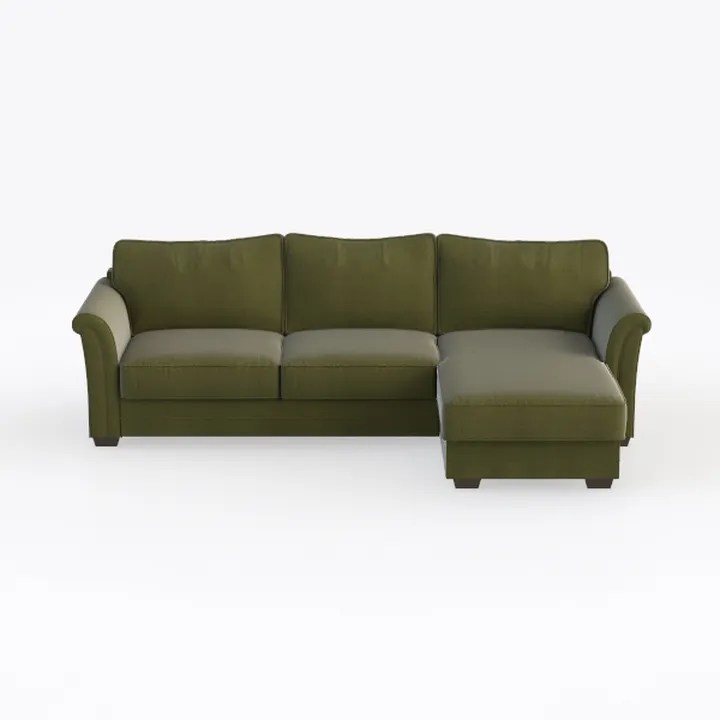 Minimalist Olive Green Fabric L Shaped Sectional Sofa 3D Model