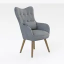 Modern Light Blue Velvet Tufted Armchair with Solid Wood Legs 3D Model Right 45 Degree View