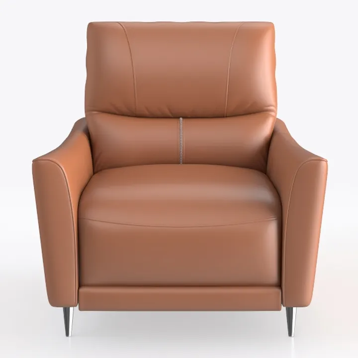 Modern Brown Leather Armchair with Metal Legs 3D Model