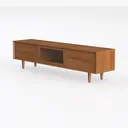 Mid-Century Solid Wood TV Stand with Fluted Glass Doors Drawers 3D Model Left 45 Degree View
