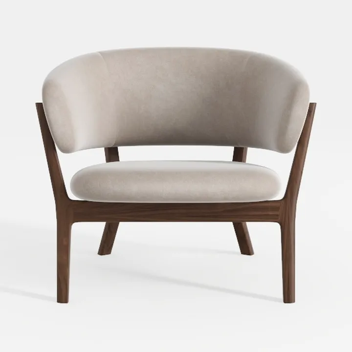 Minimalist Fabric Walnut Wood Armchair 3D Model