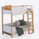 Modern Solid Wood White Fabric Bunk Bed with Ladder 3D Model Right 45 Degree View