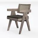 Minimalist Solid Wood Rattan Upholstered Armchair 3D Model Left 45 Degree View