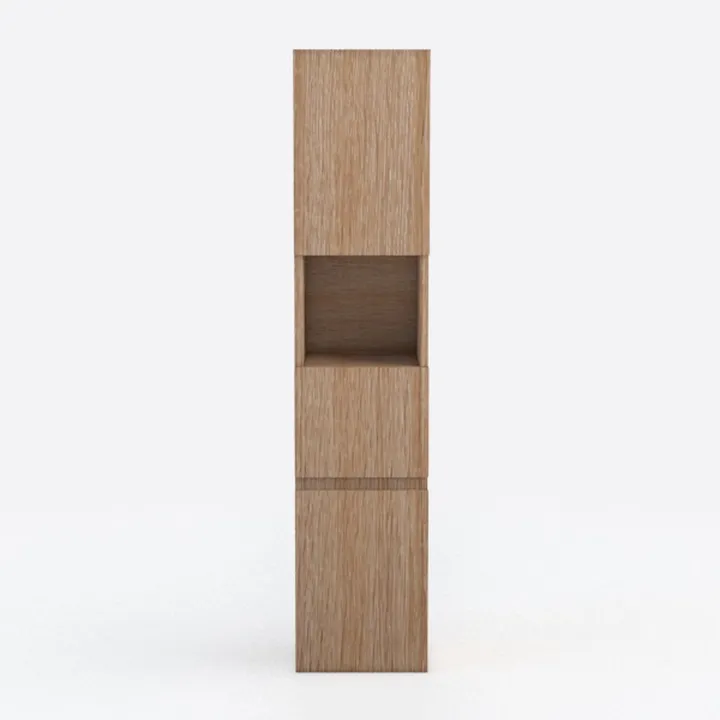 Minimalist Solid Oak Tall Storage Cabinet With Open Shelf 3D Model