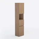 Minimalist Solid Oak Tall Storage Cabinet With Open Shelf 3D Model Right 45 Degree View