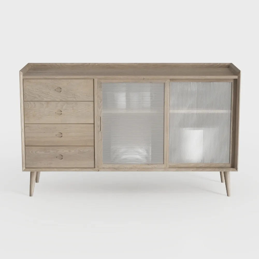 Coffee Bar Cabinet, 59.1" Rattan Farmhouse