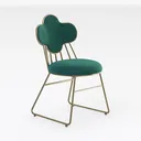 Modern Velvet Gold Metal Clover Back Dining Chair 3D Model Right 45 Degree View