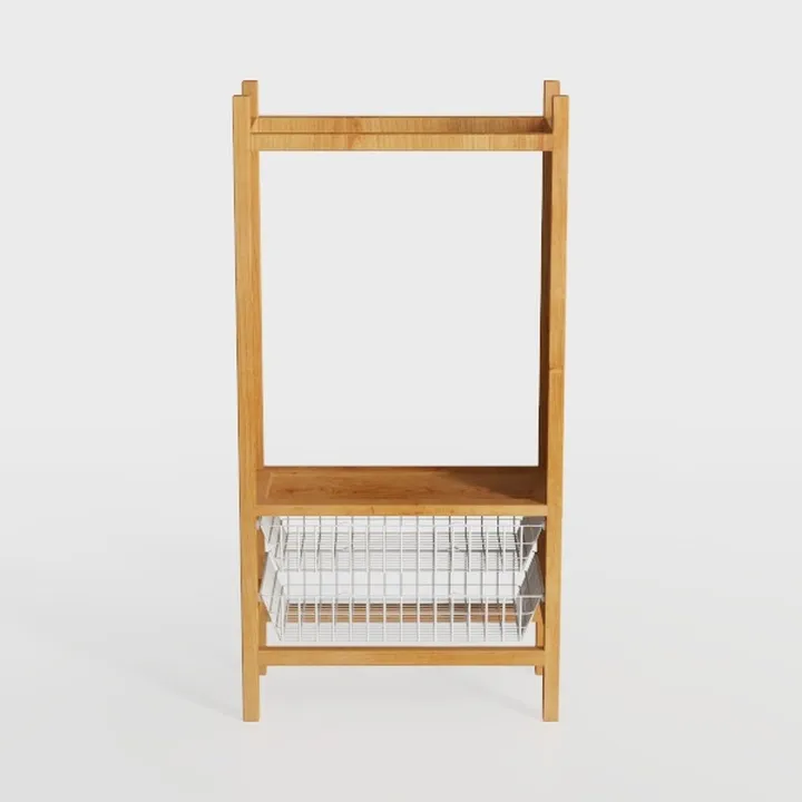 Rattan Shelving Unit, 3-Tier Standing Wooden Caddy