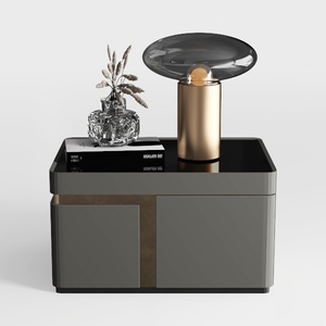 Modern Minimalist Gray Gold Accent Nightstand with Glass Top 3D Model