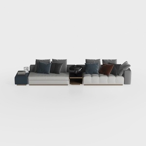Modern Minimalist Fabric U Shaped Sectional Sofa With Side Tables 3D Model