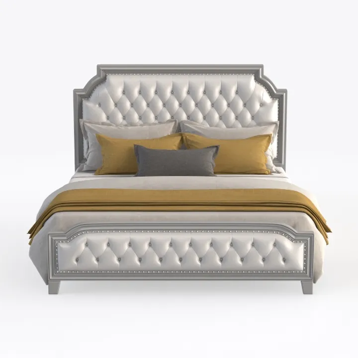 Contemporary Tufted Leather Upholstered King Bed 3D Model