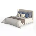 Modern Leather Upholstered King Size Bed With Decorative Pillows 3D Model Left 45 Degree View