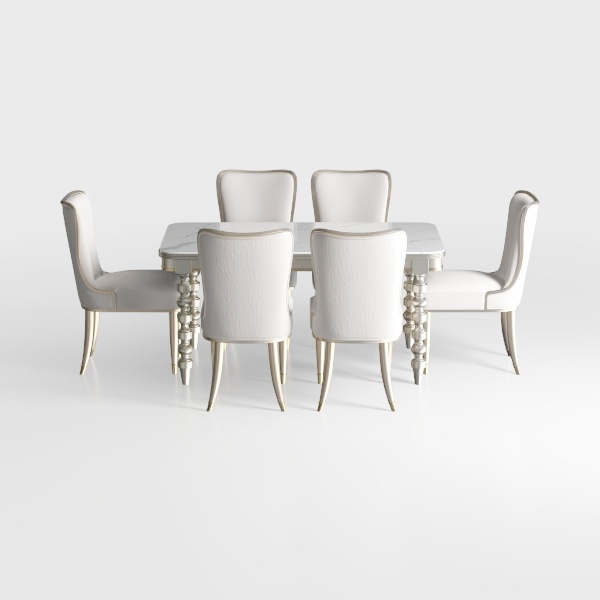 Ibraim 7-Piece Rectangle White Marble Top with Sta