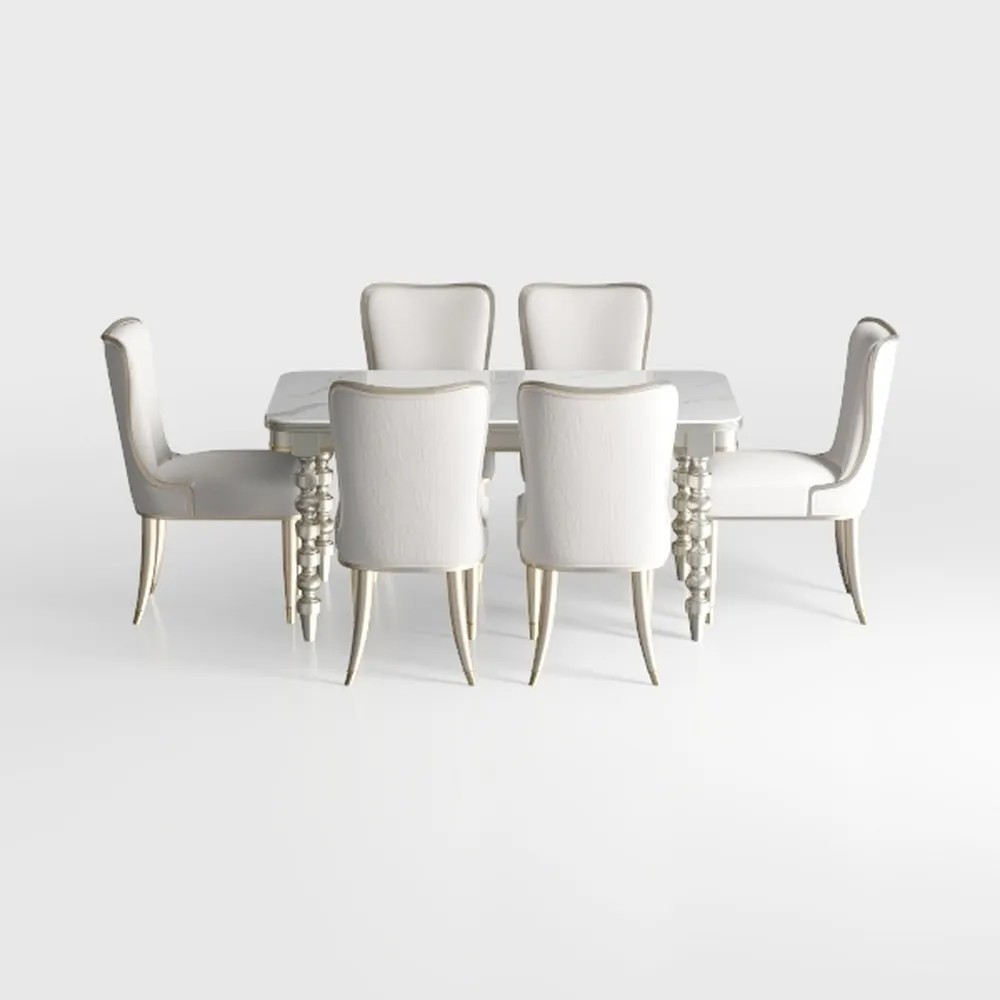 Ibraim 7-Piece Rectangle White Marble Top with Sta