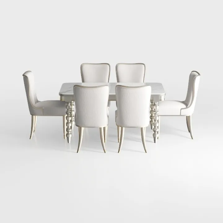 Ibraim 7-Piece Rectangle White Marble Top with Sta