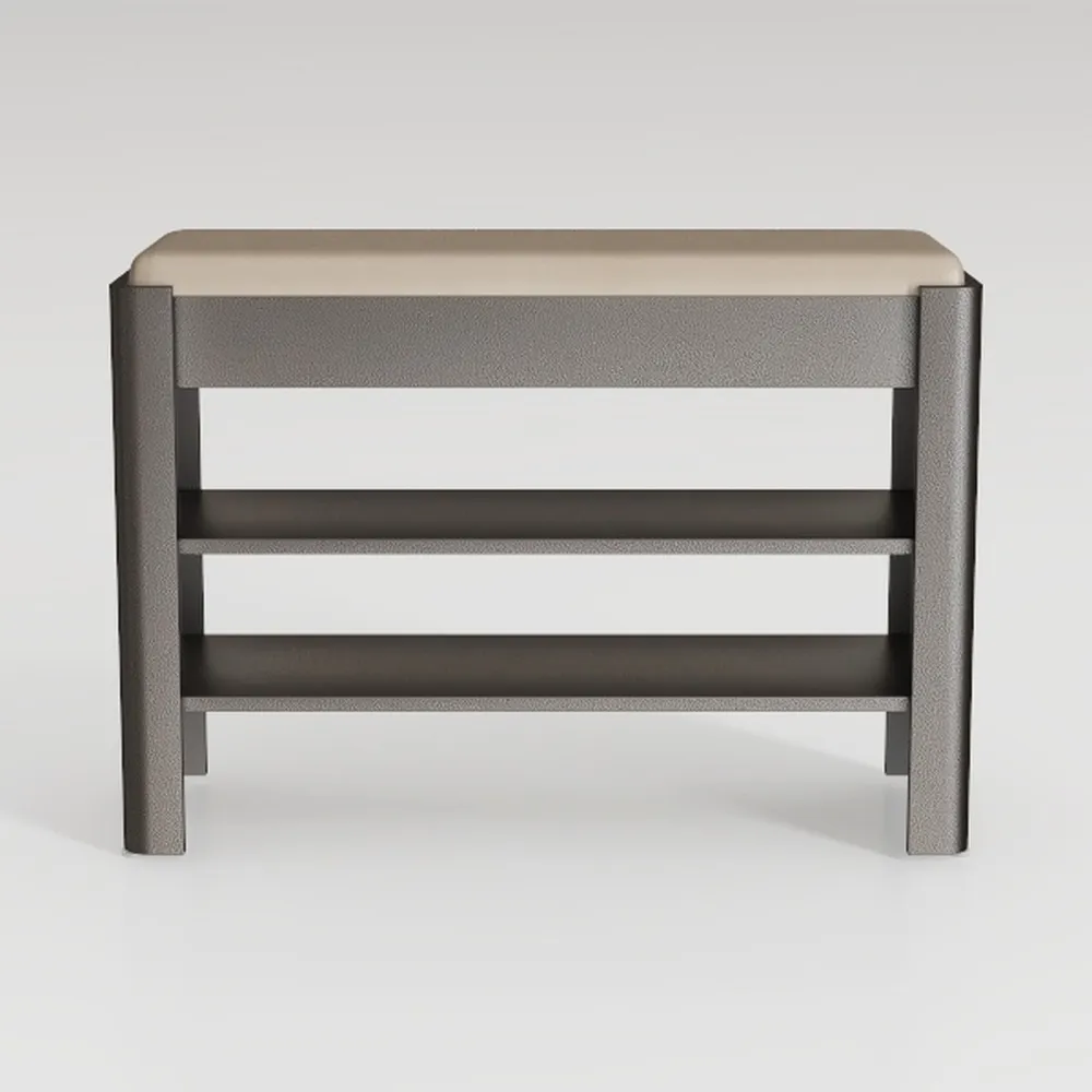 Solid Wood Shoe Bench with Cushion, 2-Tier Shoe