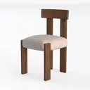 Minimalist Walnut Fabric Upholstered Dining Chair 3D Model Left 45 Degree View