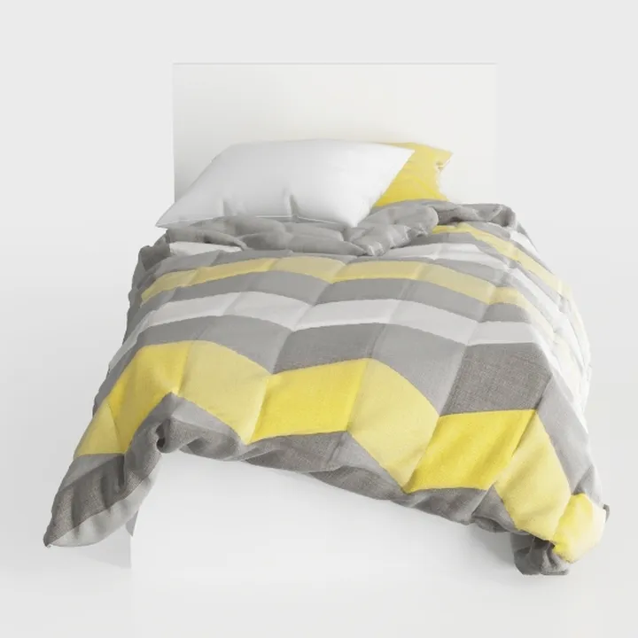 Minimalist Chevron Fabric Twin Bed with Bedding 3D Model