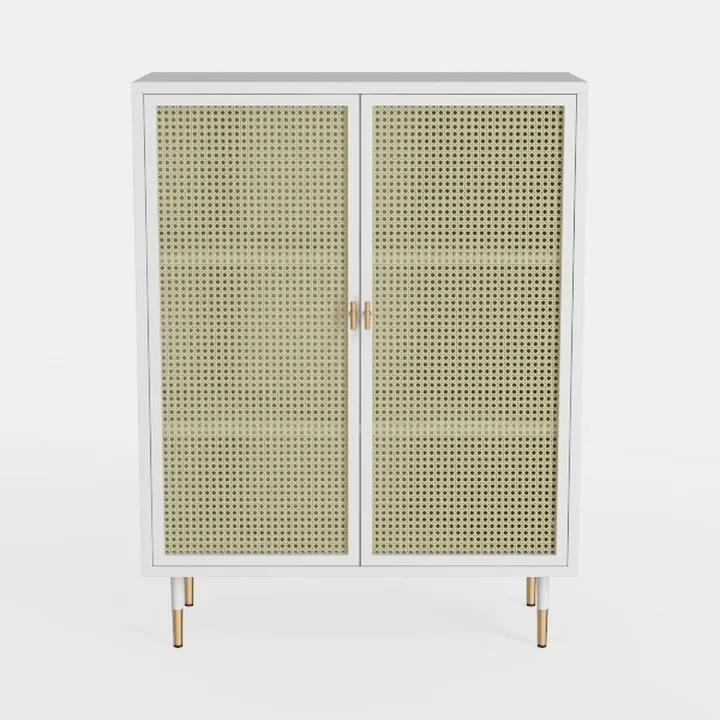 Modern White Cane Double Door Storage Cabinet 3D Model