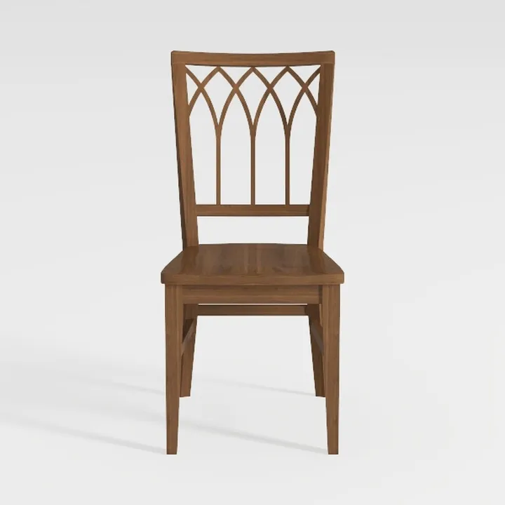 Traditional Solid Oak Wood Dining Chair With Arched Backrest 3D Model