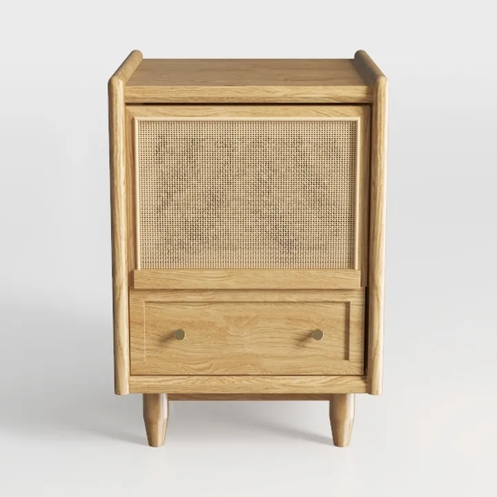 Rattan Nightstand,Wood Bedside Table, Bedside