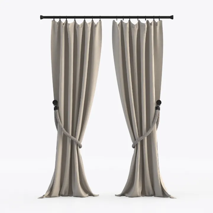 Minimalist Linen Fabric Window Curtain with Rope Tiebacks 3D Model