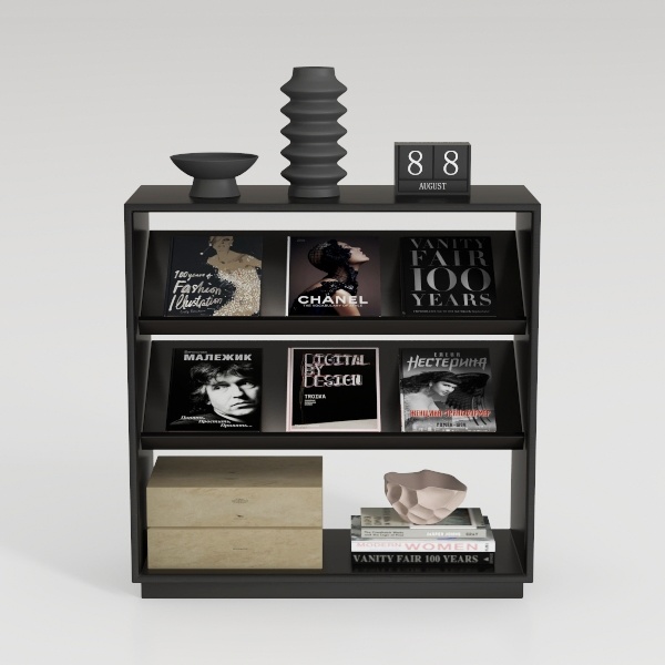 Black Bookshelf, Wood Bookcase with 3 Tier Open