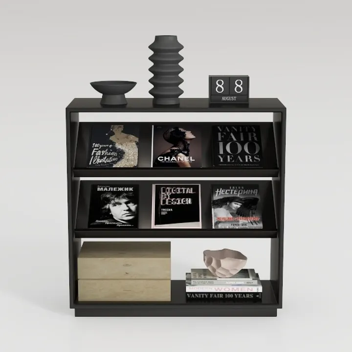 Black Bookshelf, Wood Bookcase with 3 Tier Open