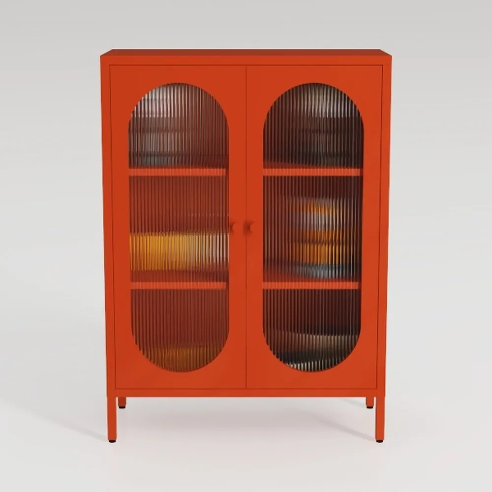 Small 2 Transparent Door Metal Storage Side Buffet