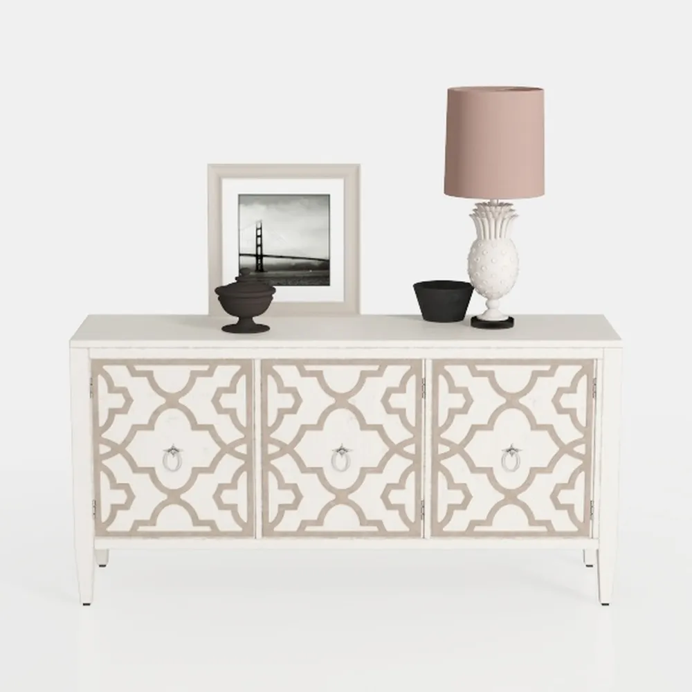 59" 4 Door Wood Cabinet, Vintage Carved Wood