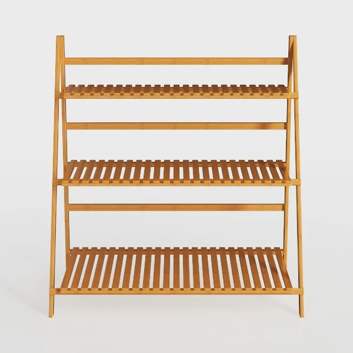 Minimalist Bamboo 3 Tier Open Storage Shelf Rack 3D Model