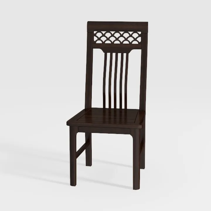 Traditional Solid Dark Wood Carved Dining Chair 3D Model